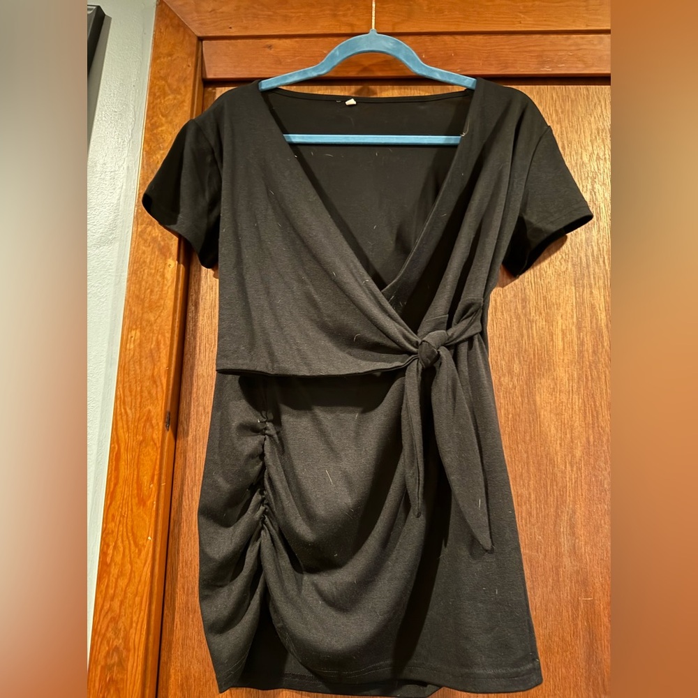 Black Wrap Dress with Tie Detail